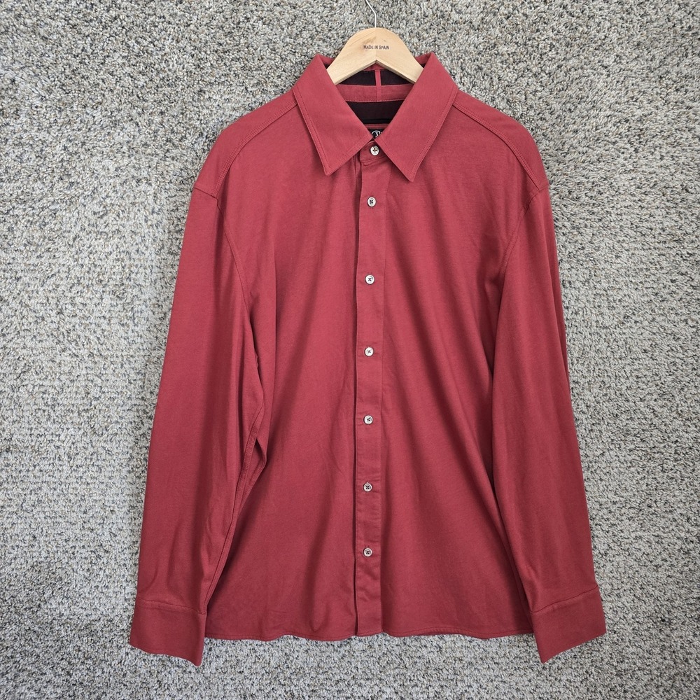 Cavi Shirt Mens 3XL XXXL Brick Red Button Up‎ Knit Long Sleeve Cotton Casual